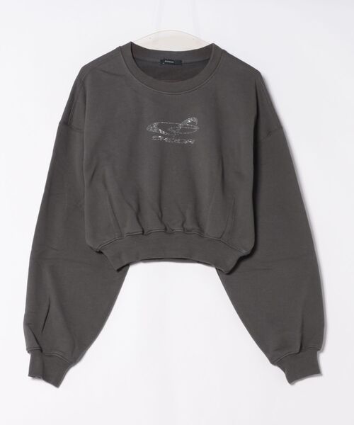 EMODA(エモダ)の「STONE LOGO SHORT SWEAT(Tシャツ/カットソー・レディース・グレー/ブラック・FREE)」の1枚目の写真