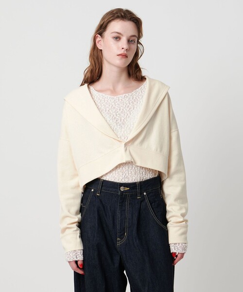 ASTRAET（アストラット）の「＜ASTRAET＞ブークレー Vネック フーデッドパーカー（パーカー・レディース・オフホワイト/ブラック・FREE）」の2枚目の写真