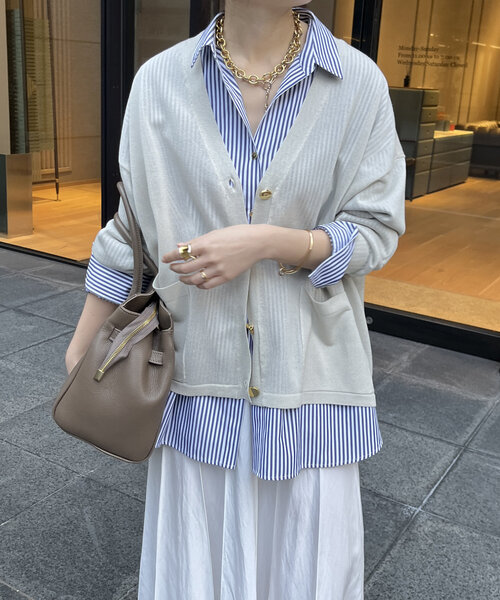 DouDou(ドゥドゥ)の「GOLDボタンシアーVカーディガン(カーディガン/ボレロ・レディース・ネイビー/ピンク/ライトグレー・FREE)」の11枚目の写真