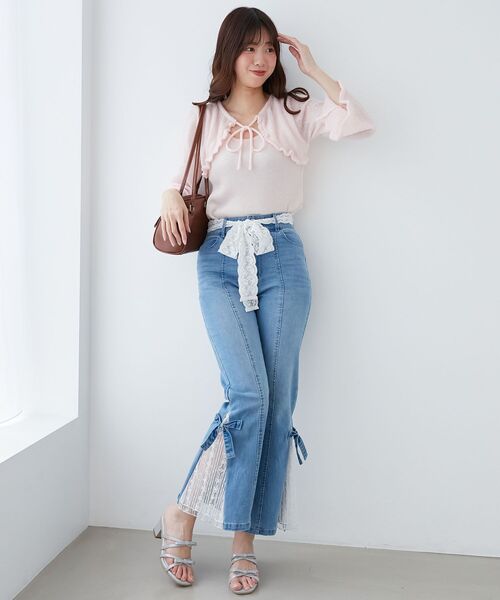 MAJESTIC LEGON（マジェスティックレゴン）の「デコルテオープンメッシュニット（ニット/セーター・レディース・ピンク/グレー/イエロー/ブラック/アイボリー・MEDIUM）」の12枚目の写真