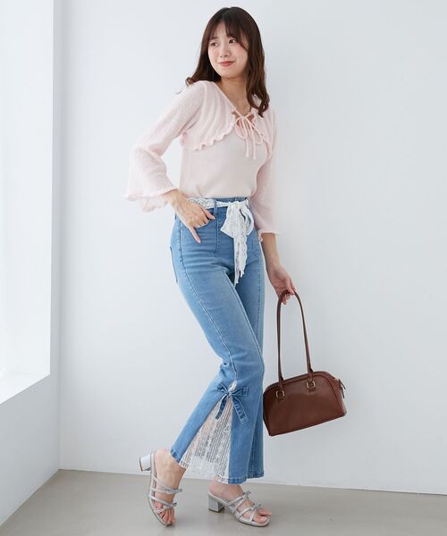 MAJESTIC LEGON（マジェスティックレゴン）の「デコルテオープンメッシュニット（ニット/セーター・レディース・ピンク/グレー/イエロー/ブラック/アイボリー・MEDIUM）」の13枚目の写真