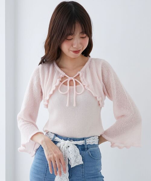 MAJESTIC LEGON（マジェスティックレゴン）の「デコルテオープンメッシュニット（ニット/セーター・レディース・ピンク/グレー/イエロー/ブラック/アイボリー・MEDIUM）」の15枚目の写真