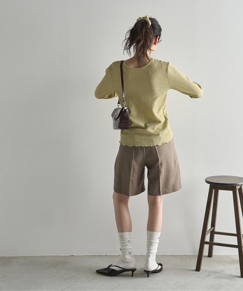 THE YOn(ザヨン)の「ダブルウエストストライプハーフパンツ(その他パンツ・レディース・レディッシュグレー/ナチュラル・S/M)」の7枚目の写真