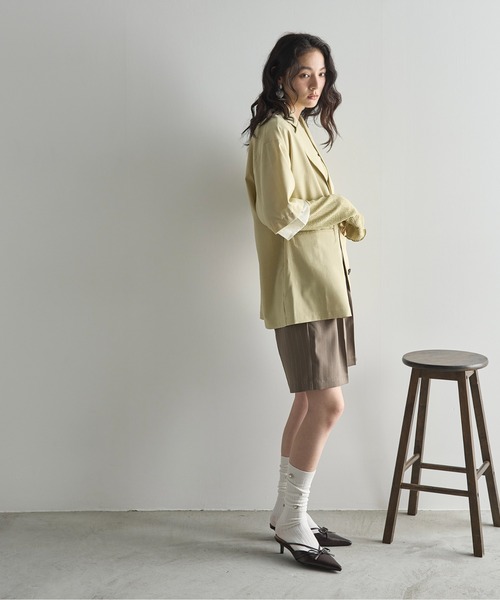 THE YOn(ザヨン)の「ダブルウエストストライプハーフパンツ(その他パンツ・レディース・レディッシュグレー/ナチュラル・S/M)」の5枚目の写真
