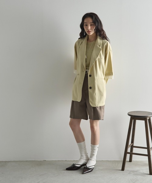 THE YOn(ザヨン)の「ダブルウエストストライプハーフパンツ(その他パンツ・レディース・レディッシュグレー/ナチュラル・S/M)」の3枚目の写真