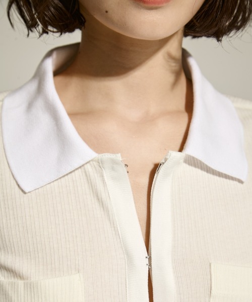 STUDIOUS（ステュディオス）の「【STUDIOUS/ステュディオス】Washable Silk Cotton Polo／シルクコットンポロトップス（ポロシャツ・レディース・ライトグレー/オフホワイト/ブラック・FREE）」の19枚目の写真