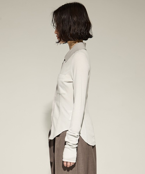 STUDIOUS（ステュディオス）の「【STUDIOUS/ステュディオス】Washable Silk Cotton Polo／シルクコットンポロトップス（ポロシャツ・レディース・ライトグレー/オフホワイト/ブラック・FREE）」の8枚目の写真