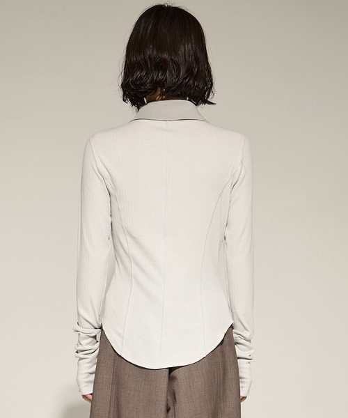 STUDIOUS（ステュディオス）の「【STUDIOUS/ステュディオス】Washable Silk Cotton Polo／シルクコットンポロトップス（ポロシャツ・レディース・ライトグレー/オフホワイト/ブラック・FREE）」の9枚目の写真