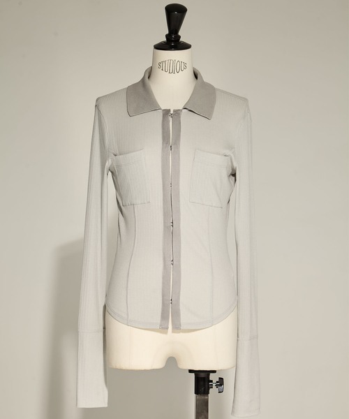 STUDIOUS（ステュディオス）の「【STUDIOUS/ステュディオス】Washable Silk Cotton Polo／シルクコットンポロトップス（ポロシャツ・レディース・ライトグレー/オフホワイト/ブラック・FREE）」の10枚目の写真