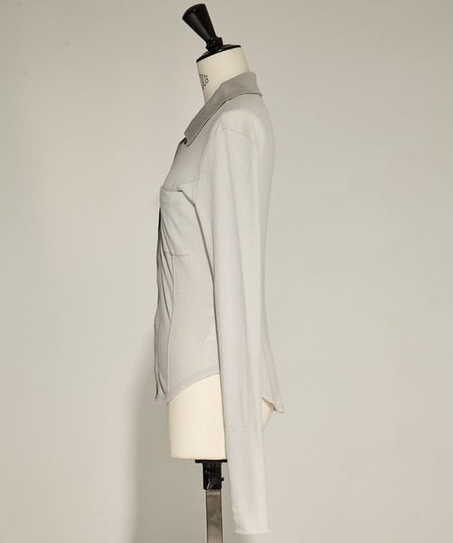 STUDIOUS（ステュディオス）の「【STUDIOUS/ステュディオス】Washable Silk Cotton Polo／シルクコットンポロトップス（ポロシャツ・レディース・ライトグレー/オフホワイト/ブラック・FREE）」の11枚目の写真