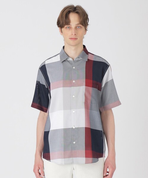 美品✨ BLACK LABEL CRESTBRIDGE 半袖チェックシャツ L デニムライククレストブリッジチェックシャツ（カジュアルシャツ