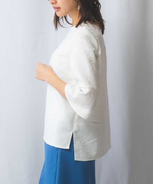 NARACAMICIE(ナラカミーチェ)の「【NARACAMICIE】フラワージャガード六分袖ブラウス(シャツ/ブラウス・レディース・グリーン/ホワイト/ネイビー・M/L/S/XL)」の6枚目の写真