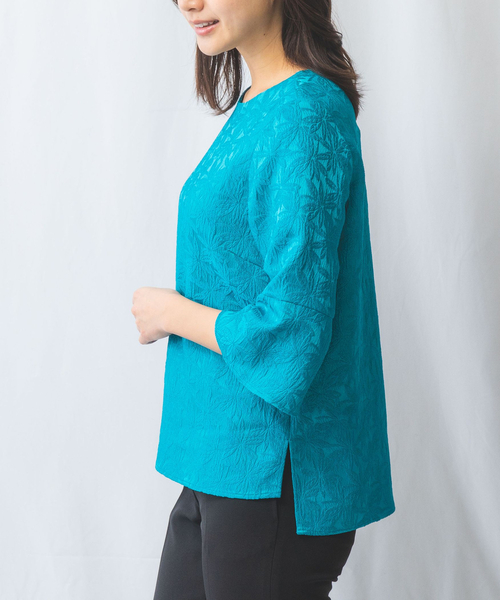 NARACAMICIE(ナラカミーチェ)の「【NARACAMICIE】フラワージャガード六分袖ブラウス(シャツ/ブラウス・レディース・グリーン/ホワイト/ネイビー・M/L/S/XL)」の14枚目の写真