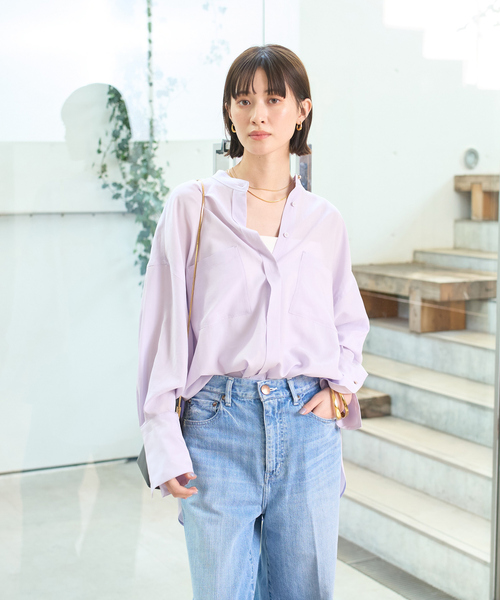 Rouge vif Anna（ルージュヴィフアンナ）の「NEWドルマンビッグシャツ（シャツ/ブラウス・レディース・ラベンダー/オフホワイト/チャコールグレー・フリー）」の7枚目の写真