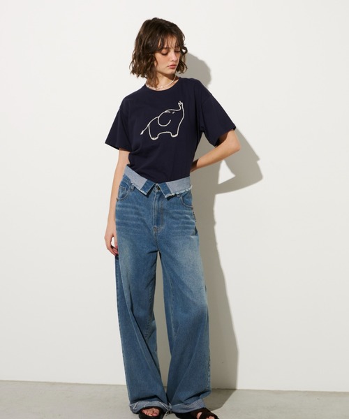 Unitage(ユニテージ)の「ゾウさん刺繍TEE(Tシャツ/カットソー・レディース・ベージュ/ホワイト/ネイビー・FREE)」の14枚目の写真