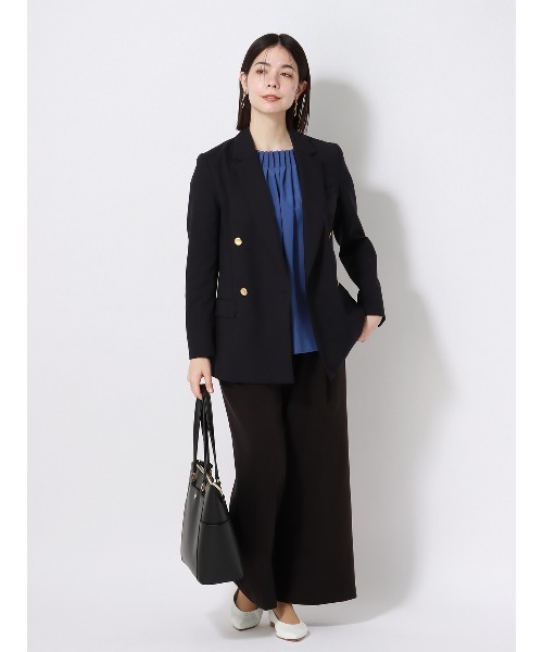 SUIT SQUARE(スーツスクエア)の「デザインタックブラウス 半袖 ウォッシャブル バルーンスリーブ ソフトクロス(シャツ/ブラウス・レディース・ブルー系/アイボリー系・38(9号))」の22枚目の写真