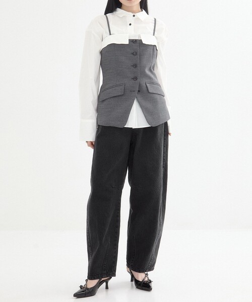 UNITED TOKYO（ユナイテッドトウキョウ）の「【残りわずか！】リネンライクオープンラップデザインビスチェ｜ウォッシャブル/セットアップ可/春服（その他トップス・レディース・グレー/ベージュ・FREE）」の4枚目の写真