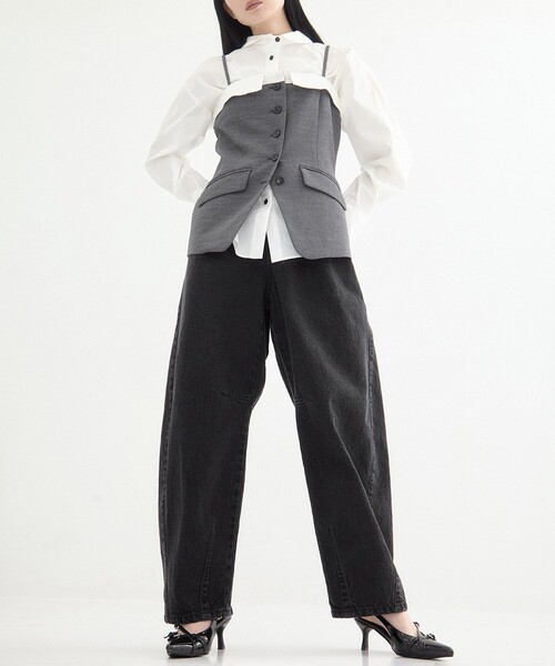 UNITED TOKYO（ユナイテッドトウキョウ）の「【残りわずか！】リネンライクオープンラップデザインビスチェ｜ウォッシャブル/セットアップ可/春服（その他トップス・レディース・グレー/ベージュ・FREE）」の6枚目の写真