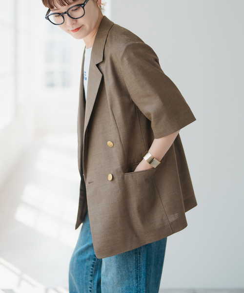 Spick & Span（スピックアンドスパン）の「ライトドライクロスハーフスリーブジャケット（テーラードジャケット・レディース・ネイビー/タン・36/38）」の8枚目の写真