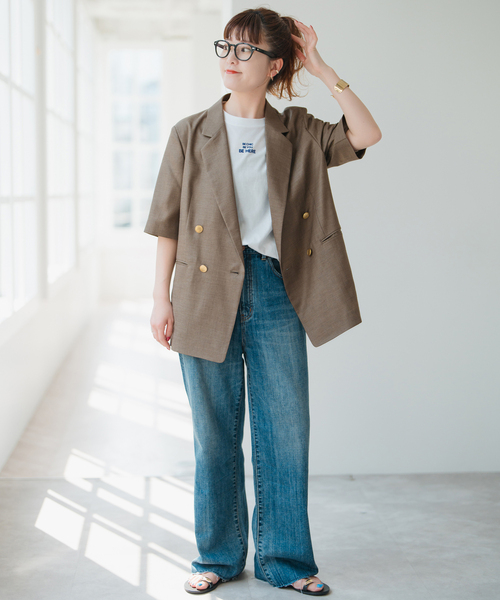 Spick & Span（スピックアンドスパン）の「ライトドライクロスハーフスリーブジャケット（テーラードジャケット・レディース・ネイビー/タン・36/38）」の11枚目の写真