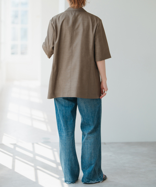 Spick & Span（スピックアンドスパン）の「ライトドライクロスハーフスリーブジャケット（テーラードジャケット・レディース・ネイビー/タン・36/38）」の13枚目の写真