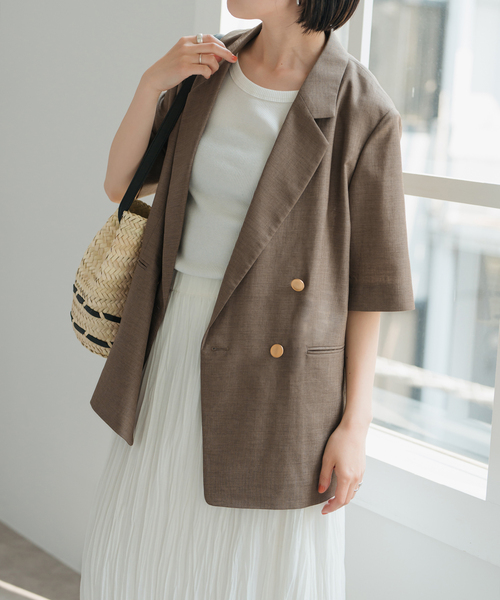 Spick & Span（スピックアンドスパン）の「ライトドライクロスハーフスリーブジャケット（テーラードジャケット・レディース・ネイビー/タン・36/38）」の15枚目の写真