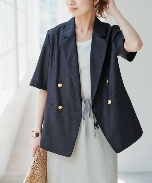 Spick & Span（スピックアンドスパン）の「ライトドライクロスハーフスリーブジャケット（テーラードジャケット・レディース・ネイビー/タン・36/38）」の18枚目の写真