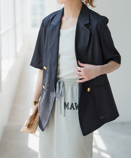 Spick & Span（スピックアンドスパン）の「ライトドライクロスハーフスリーブジャケット（テーラードジャケット・レディース・ネイビー/タン・36/38）」の19枚目の写真