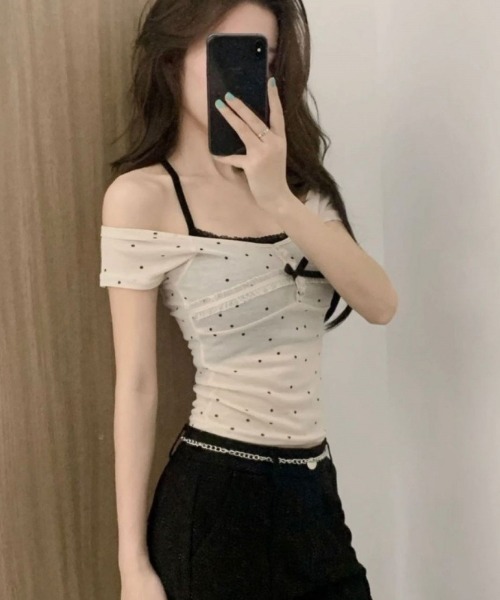 Mejoul(メジュール)の「【インナー付き】ドット柄リボンシアーT(Tシャツ/カットソー・レディース・ホワイト・S/M)」の4枚目の写真