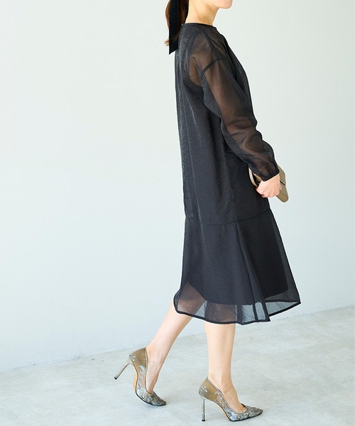 ST.ROONEY(セントルーニー)の「レイヤードシアードレス【低身長・小柄女性向け】(ワンピース・レディース・ライトブルーグレー/ブラック・XS)」の6枚目の写真