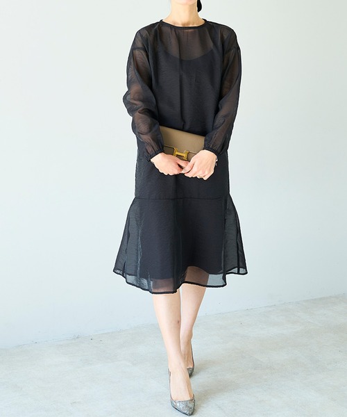 ST.ROONEY(セントルーニー)の「レイヤードシアードレス【低身長・小柄女性向け】(ワンピース・レディース・ライトブルーグレー/ブラック・XS)」の7枚目の写真