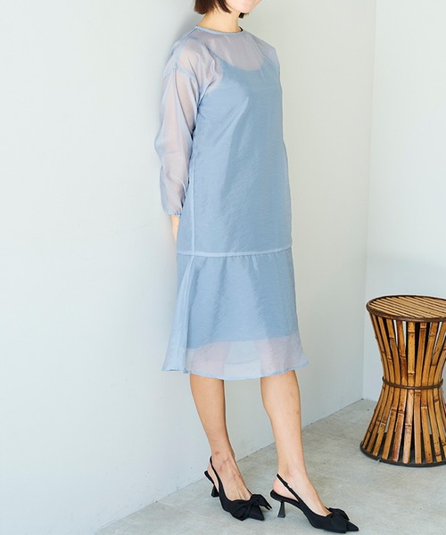 ST.ROONEY(セントルーニー)の「レイヤードシアードレス【低身長・小柄女性向け】(ワンピース・レディース・ライトブルーグレー/ブラック・XS)」の14枚目の写真