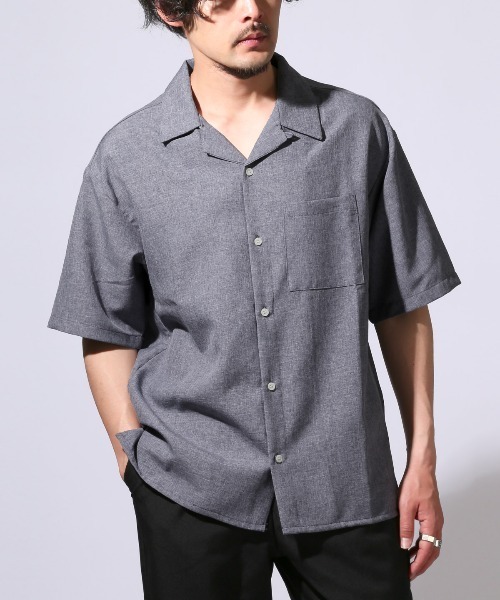 LUXSTYLE(ラグスタイル)の「無地開襟半袖シャツ(シャツ/ブラウス・メンズ・ネイビー/グレー/ブラック・M/L/XL)」の1枚目の写真