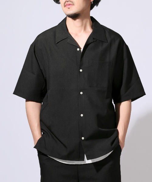 LUXSTYLE(ラグスタイル)の「無地開襟半袖シャツ(シャツ/ブラウス・メンズ・ネイビー/グレー/ブラック・M/L/XL)」の2枚目の写真