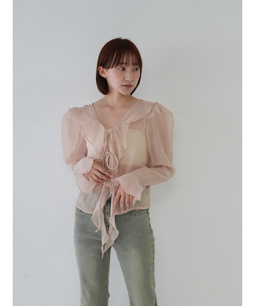 ブラウス シャツ 「 cunii 」 シャーリングリボンブラウス レディース cunii 】 シャーリングリボンブラウス（シャツ/ブラウス