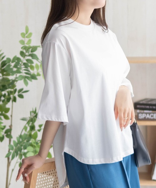 NAVY(ネイビー)の「nAvySARARI クループルオーバー(Tシャツ/カットソー・レディース・オフホワイト/サックスブルー/チャコールグレー・L/M)」の2枚目の写真