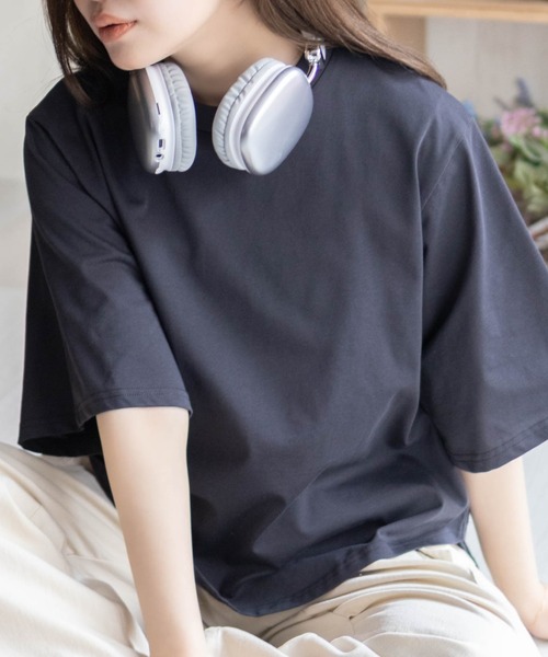 NAVY(ネイビー)の「nAvySARARI クループルオーバー(Tシャツ/カットソー・レディース・オフホワイト/サックスブルー/チャコールグレー・L/M)」の1枚目の写真