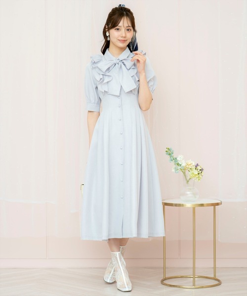 WILLSELECTION（ウィルセレクション）の「ラッフルリボンタイシャツワンピース（ワンピース・レディース・サックスブルー/ネイビー/イエロー/ブラック系その他/オフホワイト/ピンク/パープル/ブルー・FREE）」の5枚目の写真