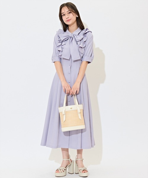 WILLSELECTION（ウィルセレクション）の「ラッフルリボンタイシャツワンピース（ワンピース・レディース・サックスブルー/ネイビー/イエロー/ブラック系その他/オフホワイト/ピンク/パープル/ブルー・FREE）」の6枚目の写真