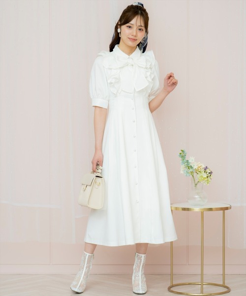 ウィルセレクション リボンタイワンピース ラッフルリボンタイシャツワンピース(ワンピース