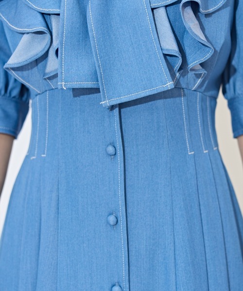 【ze】ラッフルリボンタイシャツワンピース ブラックチェック WILLSELECTION ワンピース ラッフルリボンタイシャツワンピース