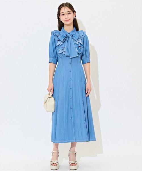 WILLSELECTION（ウィルセレクション）の「ラッフルリボンタイシャツワンピース（ワンピース・レディース・サックスブルー/ネイビー/イエロー/ブラック系その他/オフホワイト/ピンク/パープル/ブルー・FREE）」の18枚目の写真