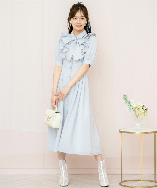 ラッフルリボンタイシャツワンピース（ワンピース