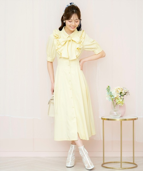 WILLSELECTION（ウィルセレクション）の「ラッフルリボンタイシャツワンピース（ワンピース・レディース・サックスブルー/ネイビー/イエロー/ブラック系その他/オフホワイト/ピンク/パープル/ブルー・FREE）」の11枚目の写真