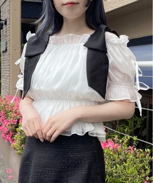 abc une face | 袖リボンオフショルトップス(シャツ/ブラウス)