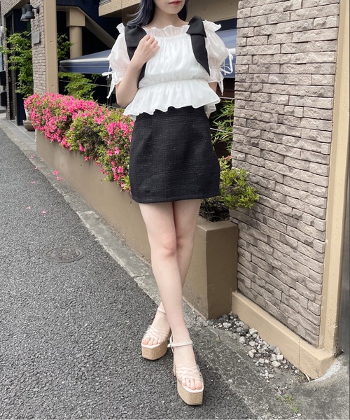 abc une face（アーベーセーアンフェイス）の「袖リボンオフショルトップス（シャツ/ブラウス・レディース・ホワイト/ピンク/グレー/グリーン・FREE）」の5枚目の写真