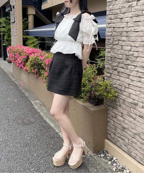 abc une face（アーベーセーアンフェイス）の「袖リボンオフショルトップス（シャツ/ブラウス・レディース・ホワイト/ピンク/グレー/グリーン・FREE）」の6枚目の写真