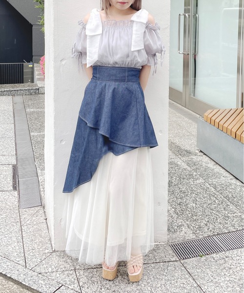 abc une face（アーベーセーアンフェイス）の「袖リボンオフショルトップス（シャツ/ブラウス・レディース・ホワイト/ピンク/グレー/グリーン・FREE）」の10枚目の写真