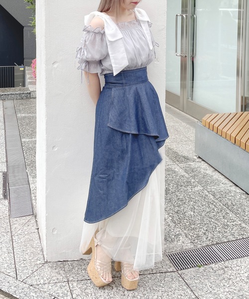 abc une face（アーベーセーアンフェイス）の「袖リボンオフショルトップス（シャツ/ブラウス・レディース・ホワイト/ピンク/グレー/グリーン・FREE）」の12枚目の写真