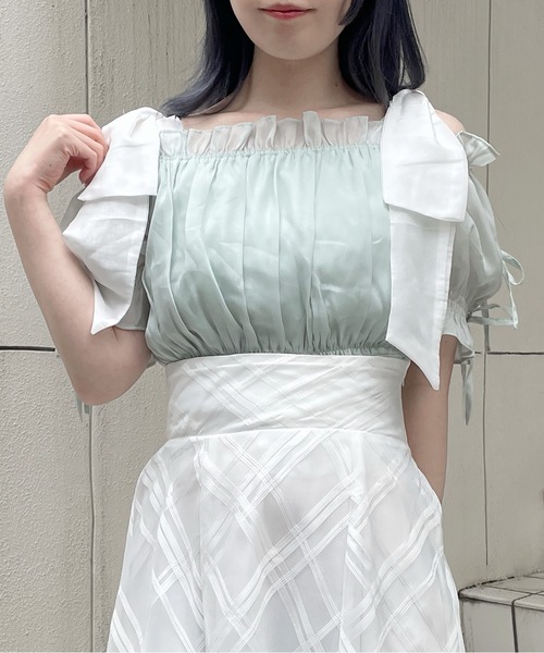 abc une face（アーベーセーアンフェイス）の「袖リボンオフショルトップス（シャツ/ブラウス・レディース・ホワイト/ピンク/グレー/グリーン・FREE）」の15枚目の写真